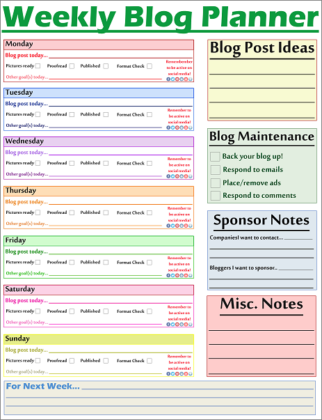 Weekly Blog Planner